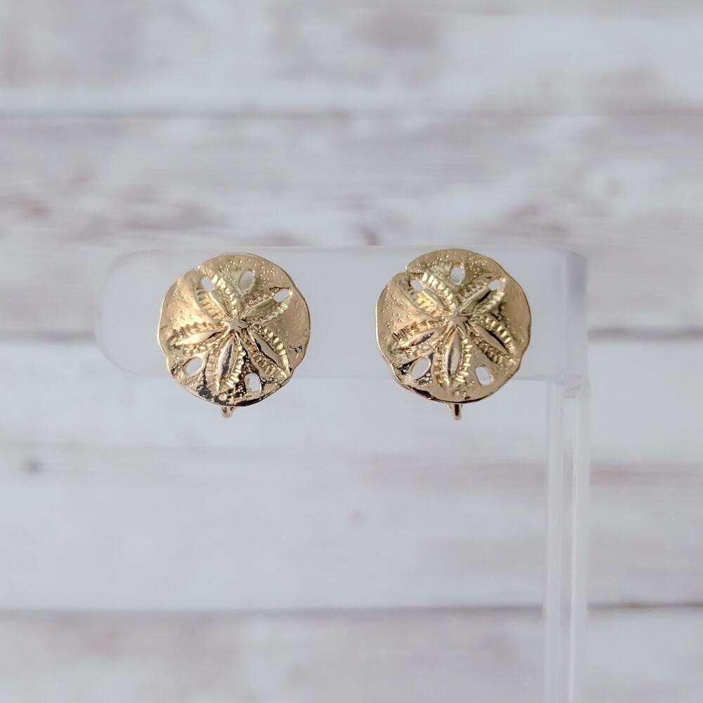 Vintage Napier Clip On Earrings Gold Tone Sand Dollar 0.75"